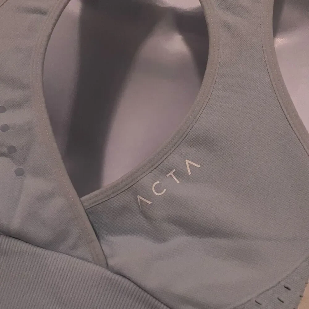 ACTA Wear Small Sports Bra Blue Open Back High Neck